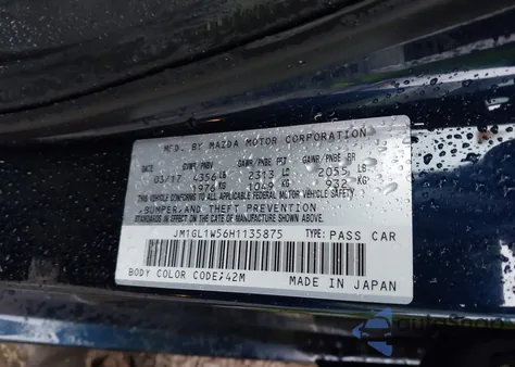 2017 Mazda Mazda6 Grand Touring z USA, uszkodzony, nr VIN JM1GL1W56H1135875